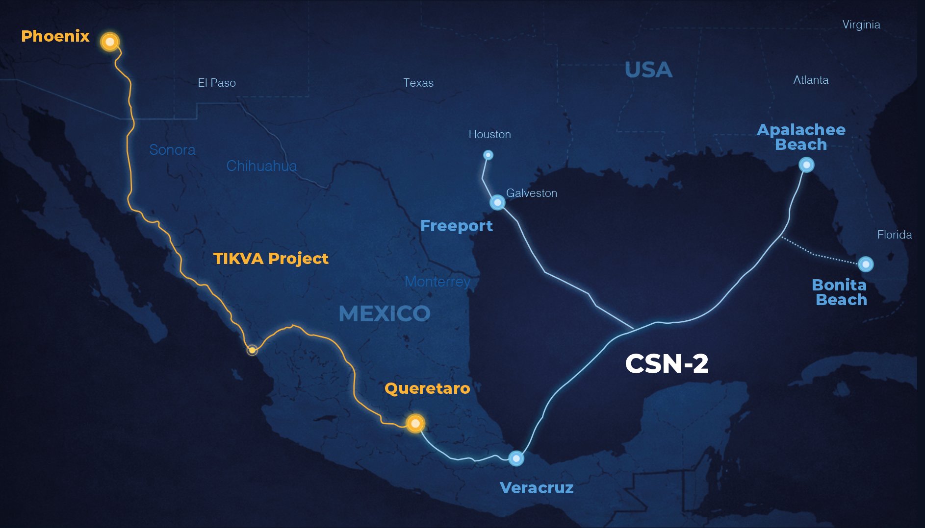 Ruta CSN-2 submarina y terrestre a través de Norteamérica