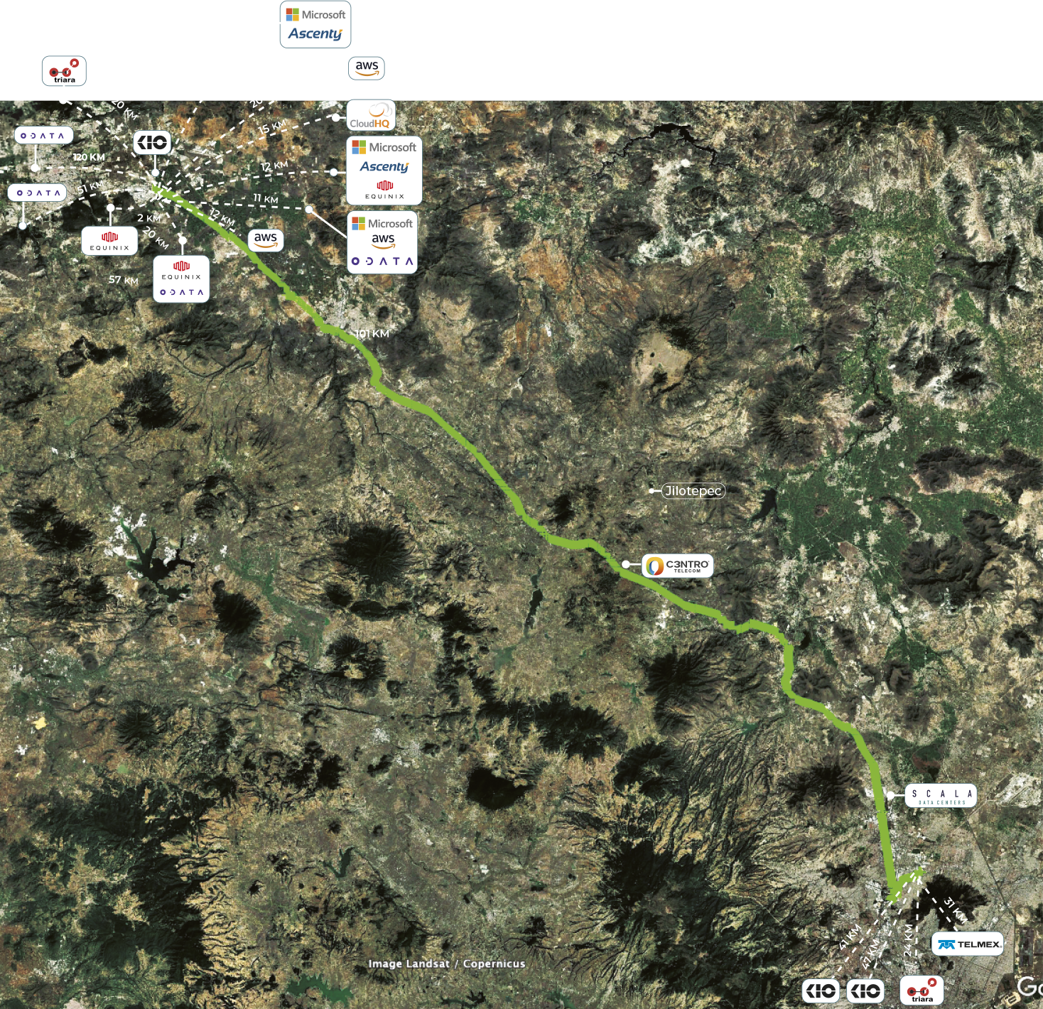 Mapa de la ruta de largo recorrido México–Querétaro